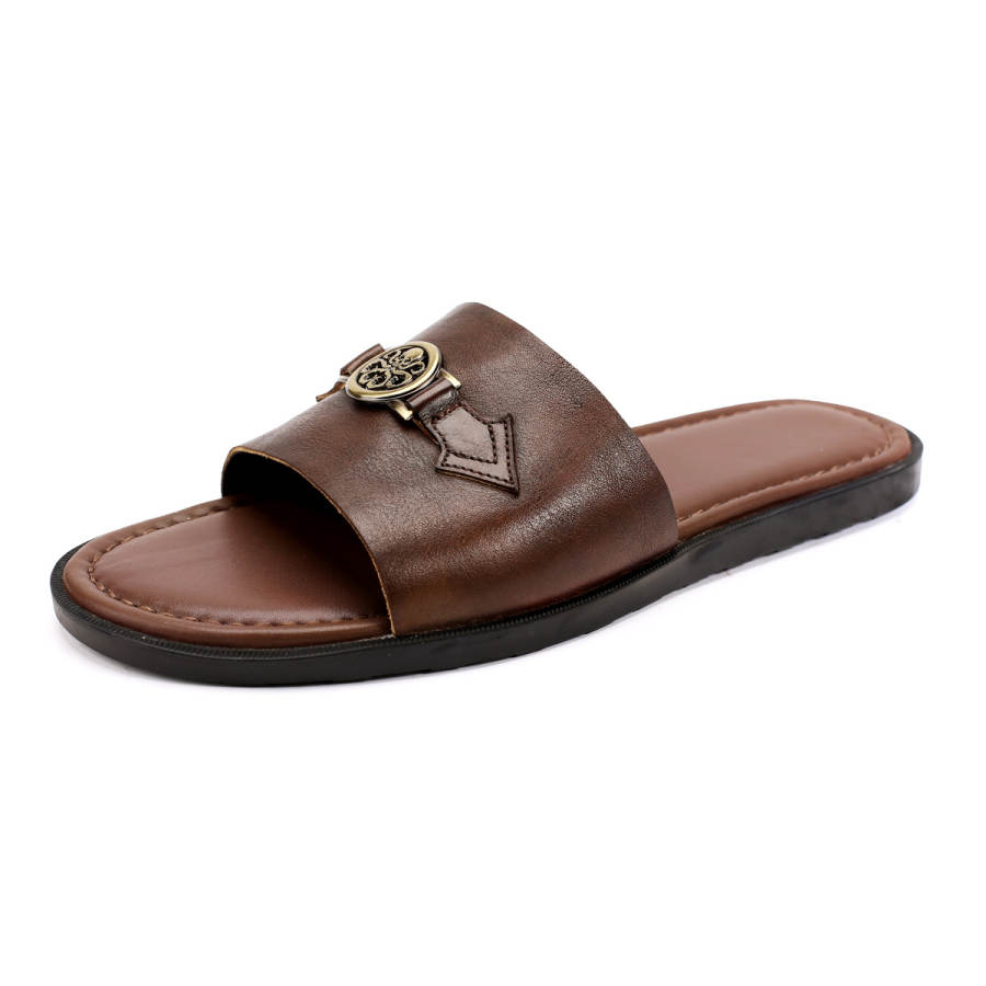Brounvanm Metal Slip Resistant Slip Resistant Slide Slippers Men's Brown