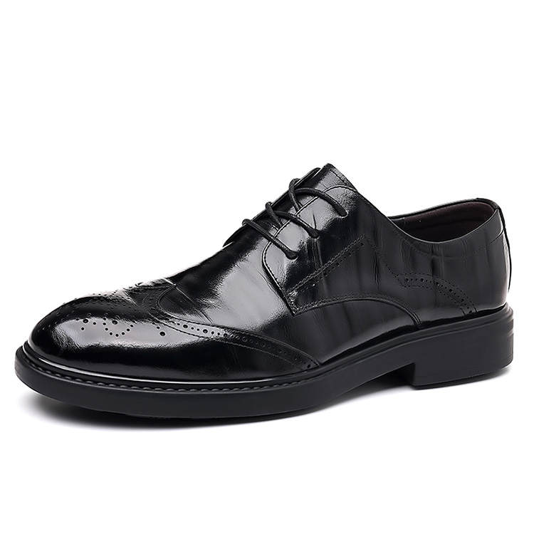 GZZ Brogue Top Grain Cow Leather Dress Shoes Men's Black