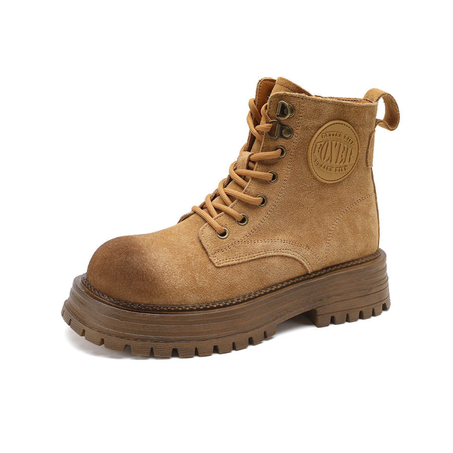FOXER FOXER Short Combat Boots Medium Heel Women's Yellow