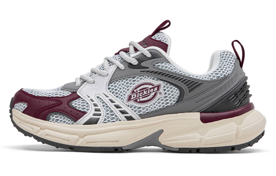 Dickies Dickies Textile, Synthetic Leather Abrasion Resistant Breathable Coverage Low top Chunky Sneakers Men's Silver Red