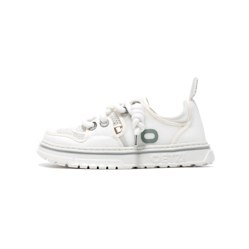 OETZI Fabric Low top Stylish Skateboarding Shoes Unisex White