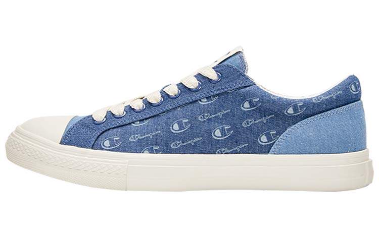 Champion Campus Denim Monogram Collection Low top Skateboard Shoes Unisex Milk White Midnight Blue