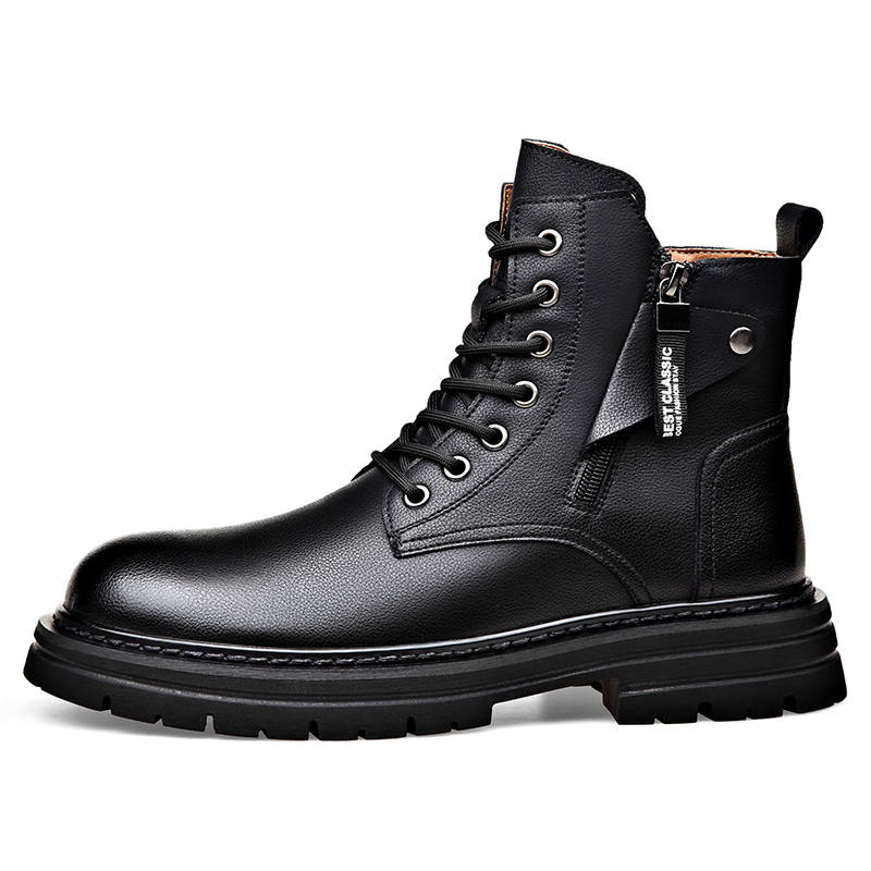 LUOMENG LUOMENG Cow Split Leather Short Mid Calf Combat Boots Men's