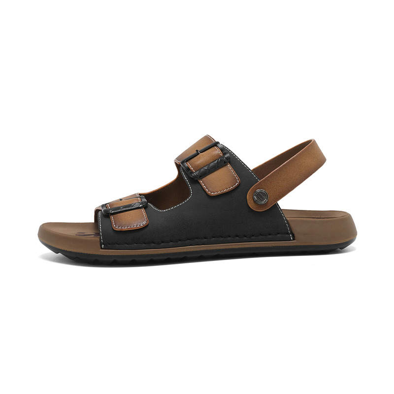 NAVIGARE Small Sailboat Microfiber Leather Beach Sandals Men's Black Yellow Bordered