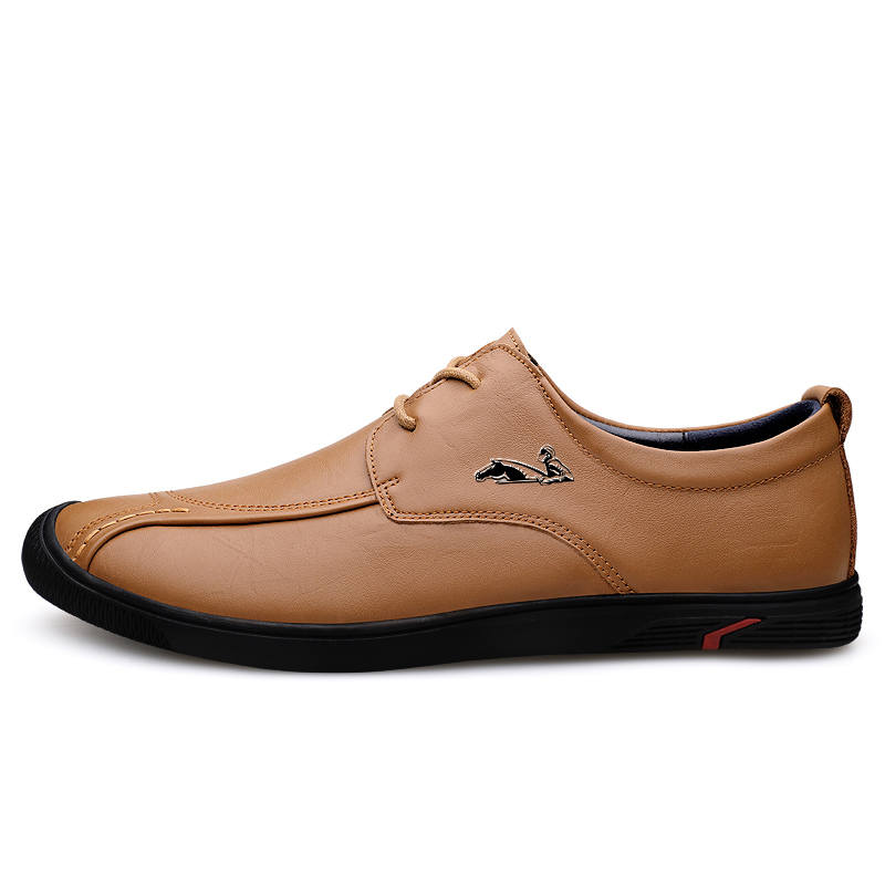 YINGLUNQISHI Top Grain Cow Leather Casual Shoes Men's Yellow Brown