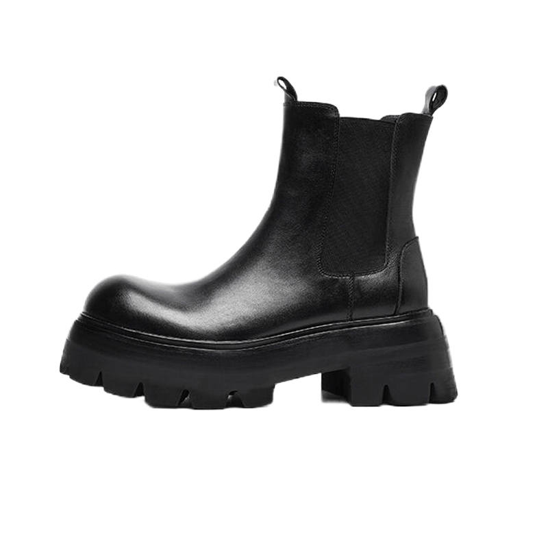 Xiwencha Cow Split Leather Short Chelsea Boots Men's Black