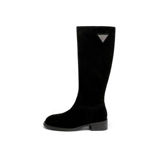 GOLDLION Cow Split Leather Knee high Boots Women's Black