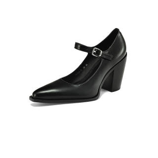 Ruby L Cow Leather Chunky Heel High Heels 9cm Women's
