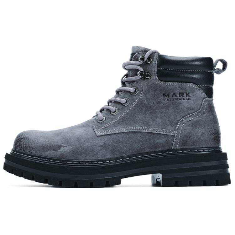 FAIRWHALE Yellow Boots Cow Split Leather 12cm Combat Boots Platform Men's Smoke Gray
