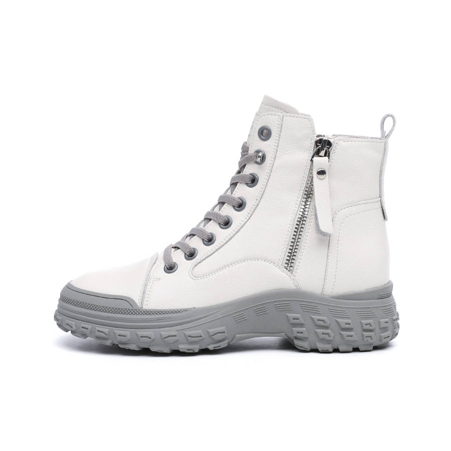 RED DRAGONFLY Cow Split Leather Short Combat Boots 4cm Women's Beige Gray