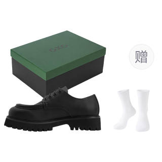 GXG Small Square Toe Derby Shoes, Vintage Fashion Cow Split Leather Casual Shoes Men's Black