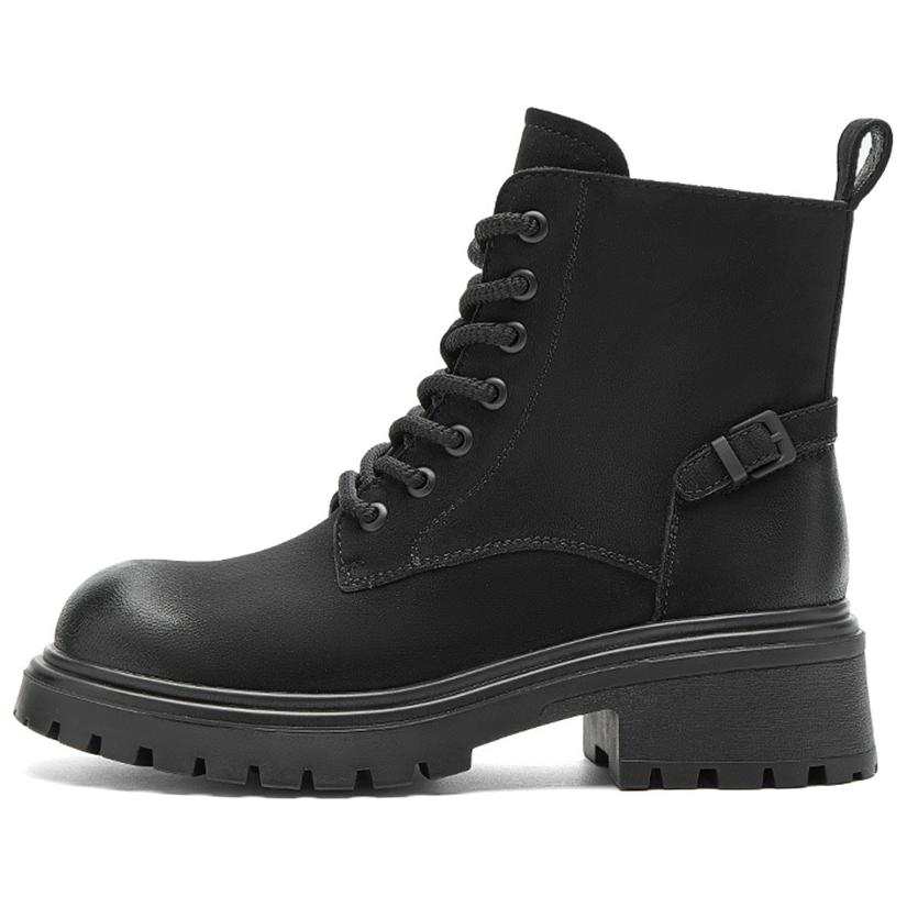 NINE WEST Sheepskin Short Combat Boots 5.4cm Women's Black