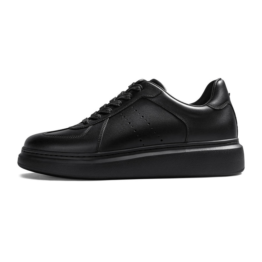 THOM WILLS Trendy Fashion Black Warrior German Army Trainers Top Grain Cow Leather Low top Skateboard Shoes Men's Black