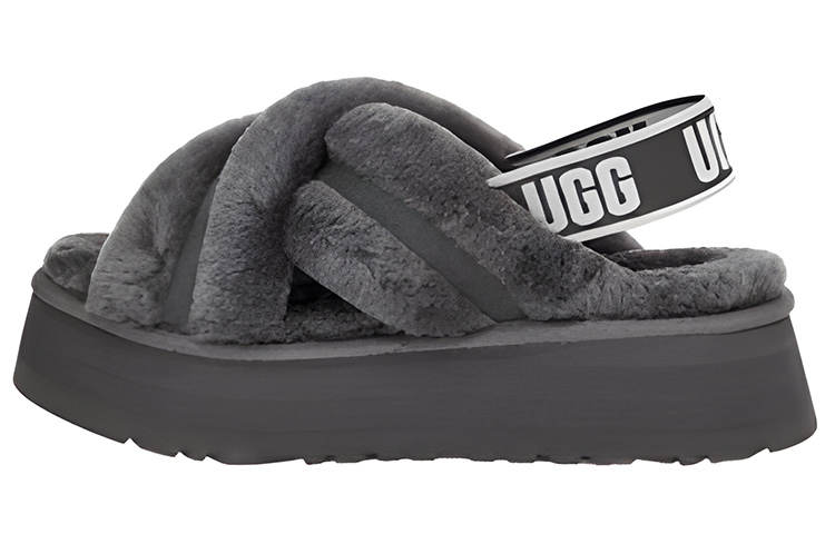 UGG DISCO Fleece Lined, Crisscross Comfortable Mules Stylish Sandal Women's Gray