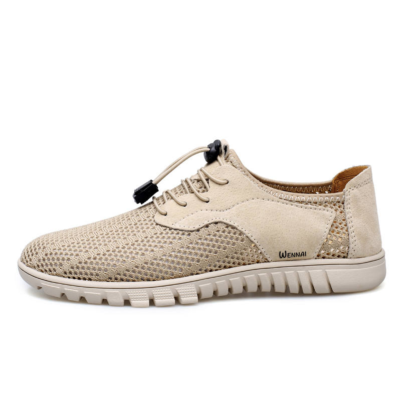 WENNAI Mesh Abrasion Resistant Abrasion Resistant Low top Casual Shoes Men's Khaki