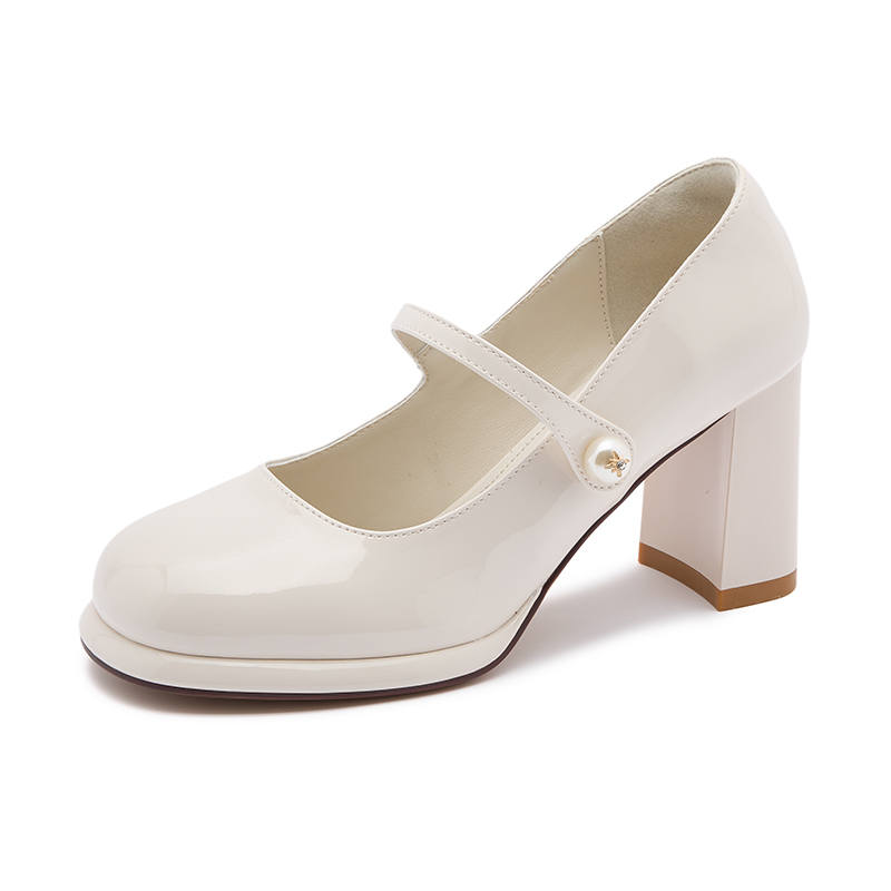 Ouumeis Patent Leather Chunky Heel Mary Jane Shoes 7cm Women's