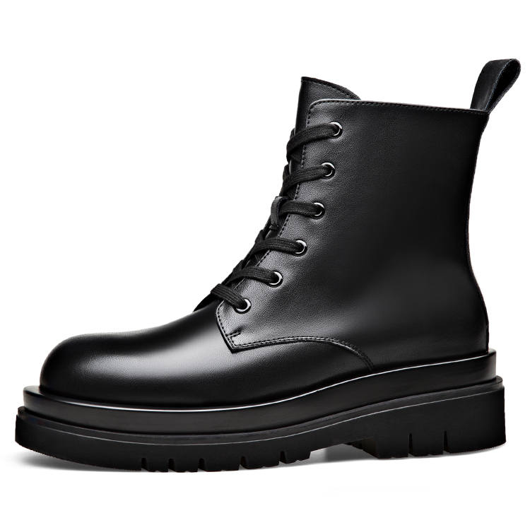 YEDANI YEDANI Cow Split Leather Crew Combat Boots 5.5cm Men's Black