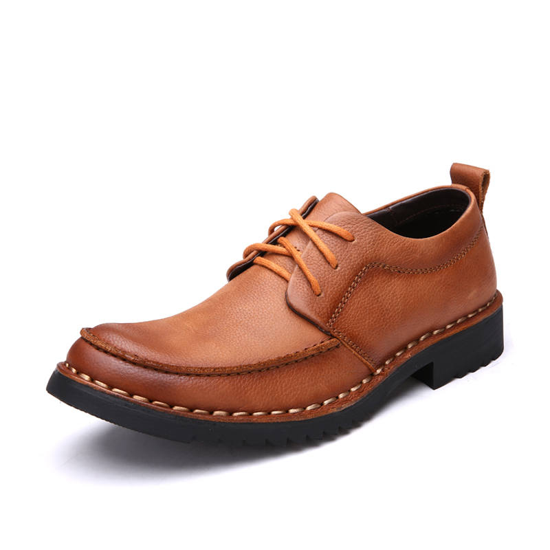 Laoks Casual Leather Shoes Men's Low Top Brown/Black