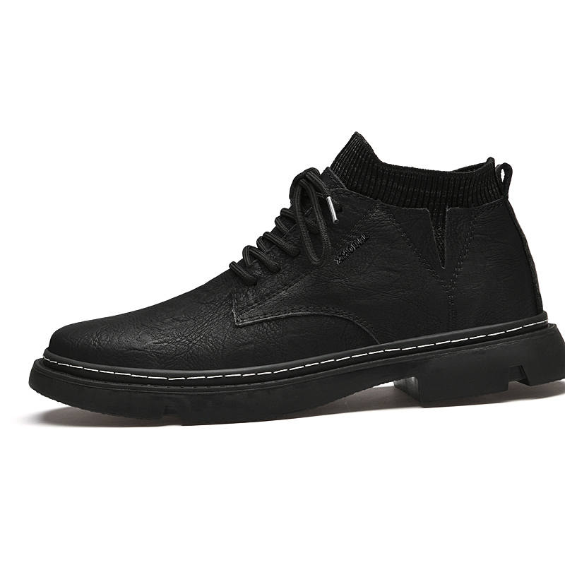 XIMO BULL Casual Leather Shoes Men's High Top Black/Khaki