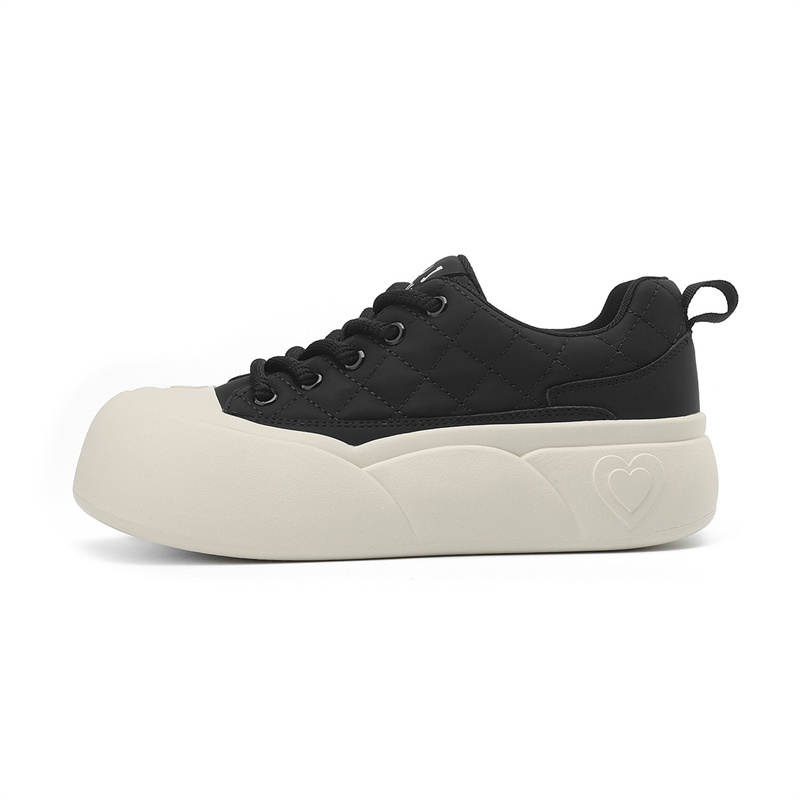 JOSINY Ugly Cute, Large Head Puffy Shoes Low top Students, Casual Sports Skateboard Shoes Women's Black