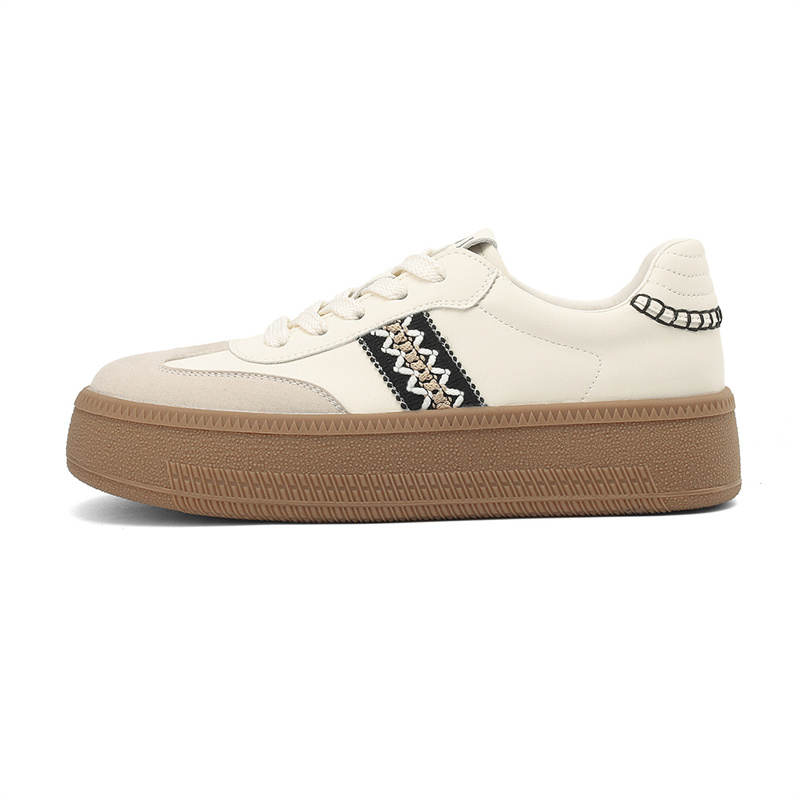 JOSINY Skateboard Shoes Women's Low Top Beige Black/Beige Red
