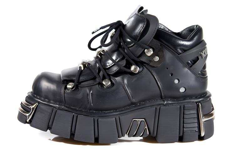 NEW ROCK Top Grain Cow Leather Slip Resistant High top Casual Shoes Unisex Black