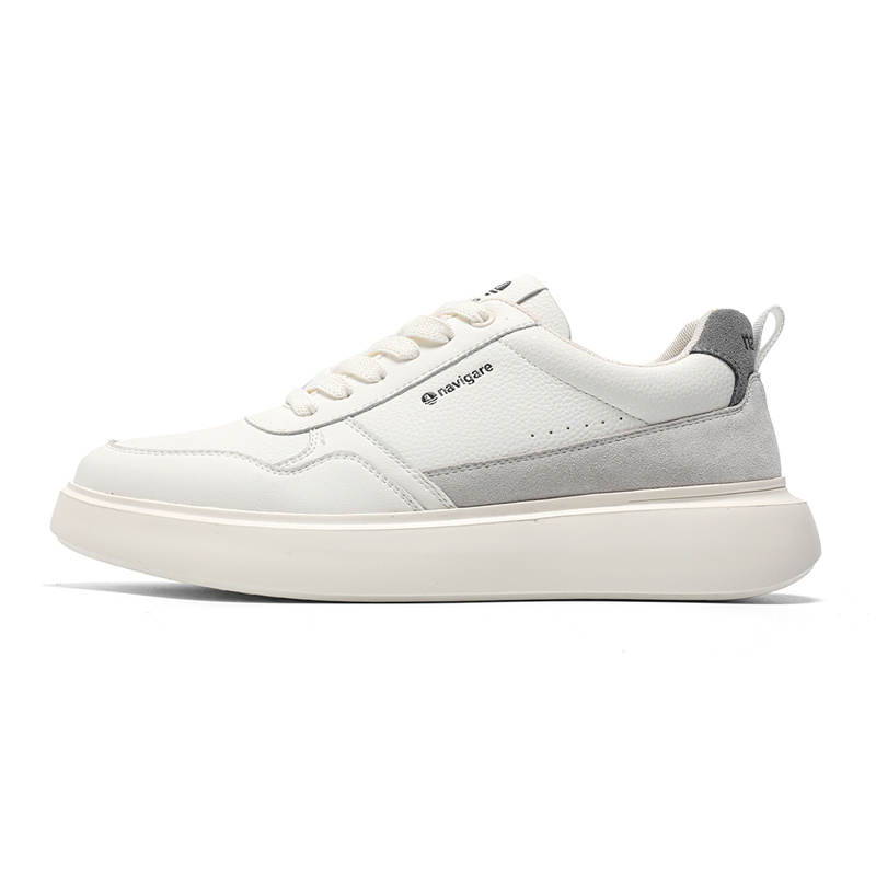 NAVIGARE Small Sailboat Cow Suede Trendy Lightweight Low top Skateboard Shoes Men's White Gray