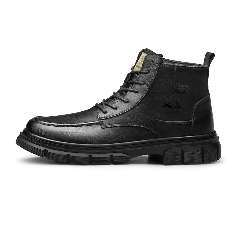 YINGLUNQISHI Cow Split Leather Short Combat Boots Men's