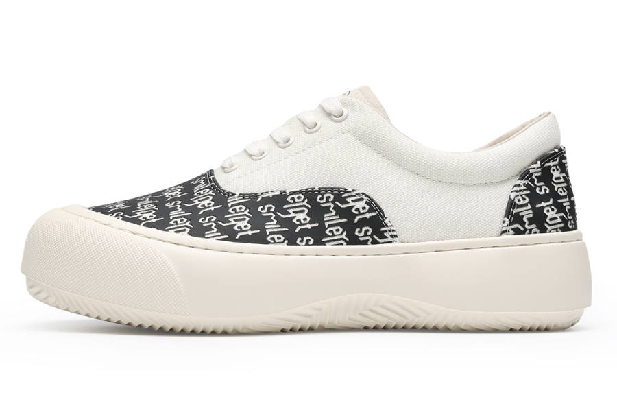 SMILEY French Smiley Face Low top Canvas Shoes Men's White Black