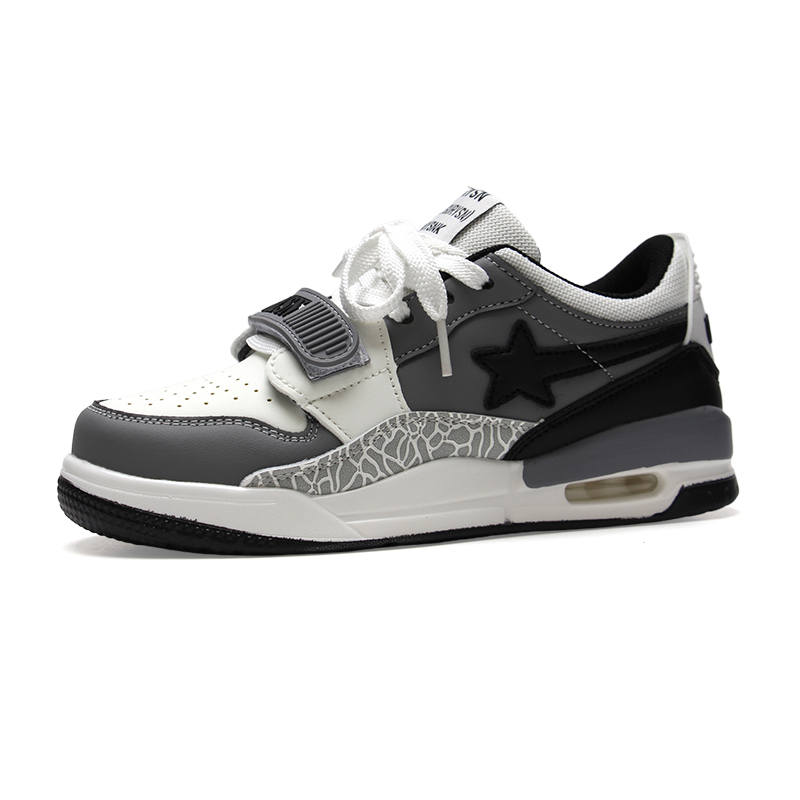 STUR YSN Abrasion Resistant Low top Skateboard Shoes Unisex White Dark Gray