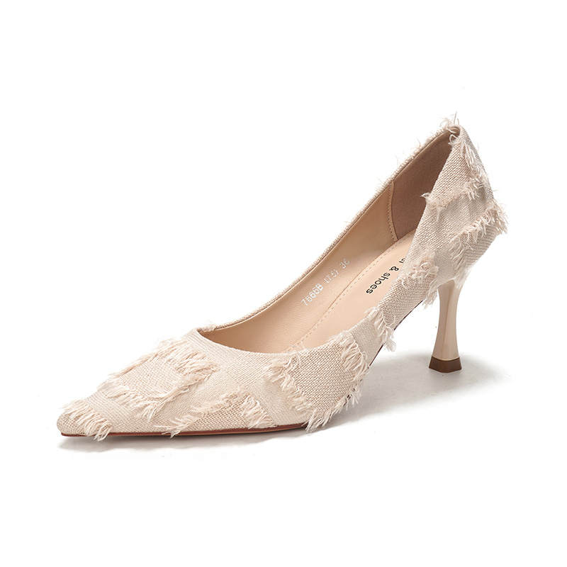 WEISHIBANGWEI Cotton Fabric Slim Heel High Heels Women's