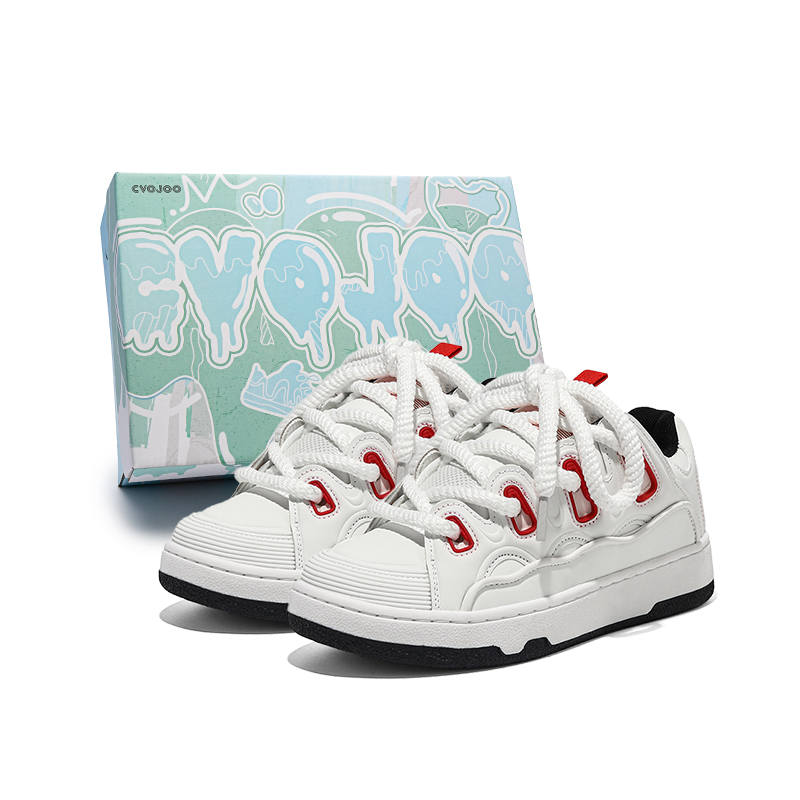 CVOJOO Gift Box Set Low top Skateboard Shoes Unisex White Red