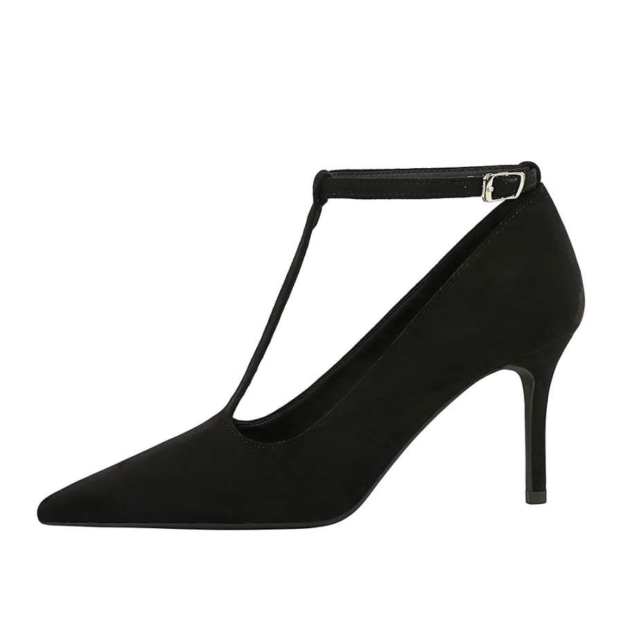QITUMAUL Suede Slim Heel High Heels Women's Black
