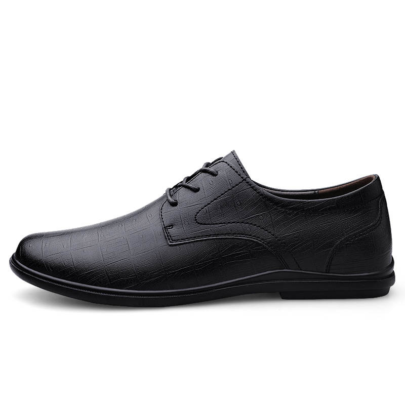YINGLUNQISHI Top Grain Cow Leather Casual Shoes Men's Black
