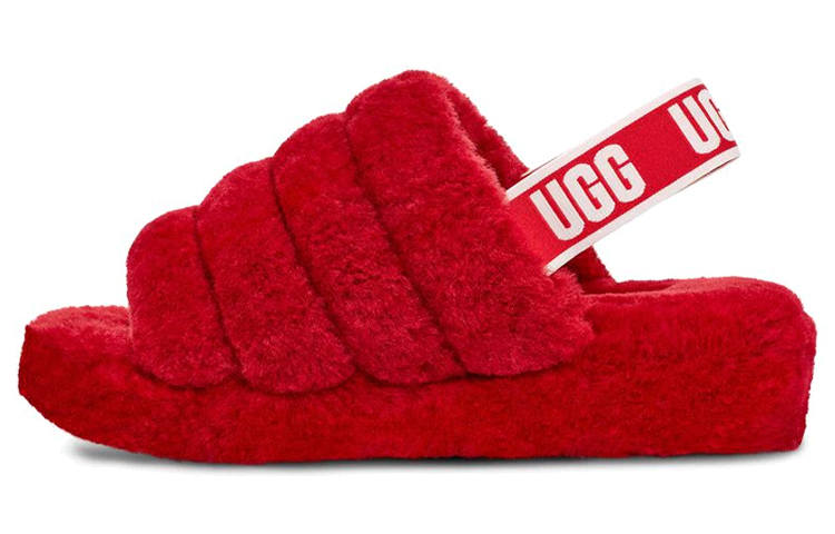 UGG UGG FLUFF YEAH Sheepskin Stylish Sandal Women's True Red