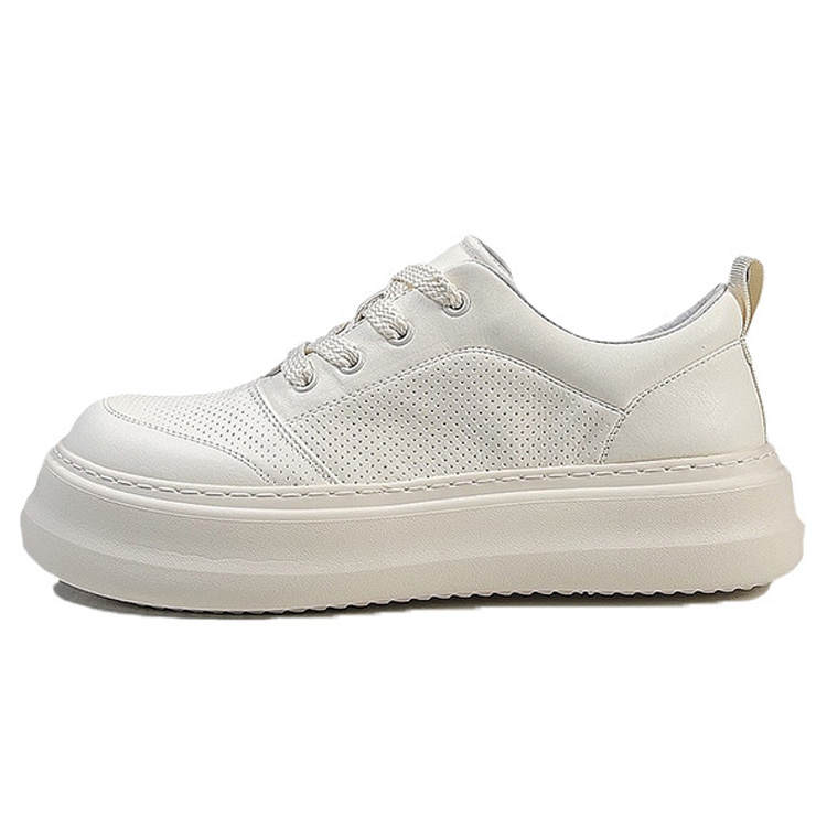 SENJIALUO Top Grain Cow Leather Low top Skateboard Shoes Men's White
