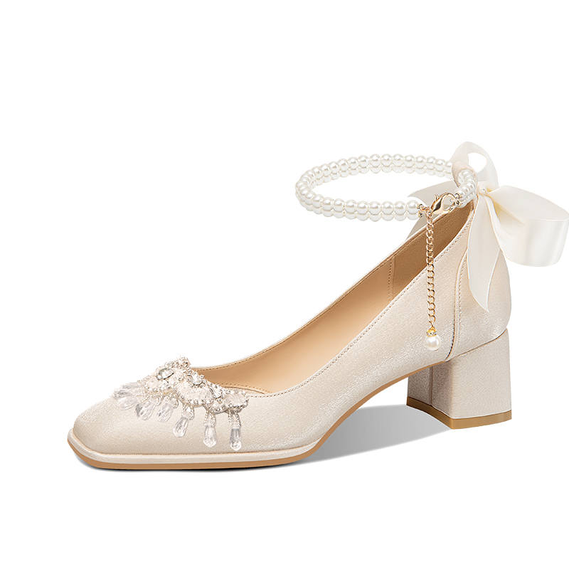 LOLY Chunky Heel High Heels Women's Beige