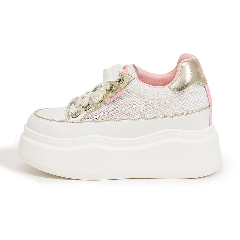 MILANLIANGE Microfiber Leather Height Increasing Waterproof Slip Resistant Low top Skateboard Shoes Women's White