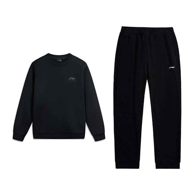 Li-Ning Li Ning Crew Neck Pullover Fleece Lined Hoodies & Sweatshirts Comfortable Pants Casual Sportswear Men's 2 Piece Set
