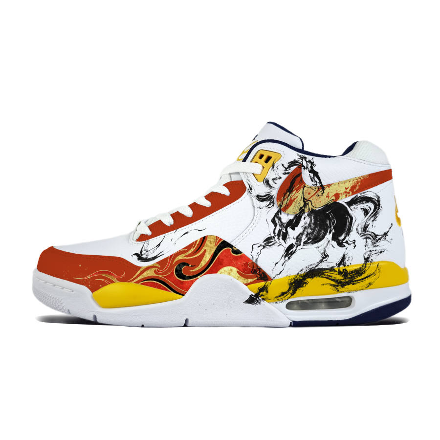 Nike Nike Flight Legacy Paeonia, Red Wrapping, Wear Resistant And Non Slip Mid top Basketball Shoes Men's White Yellow