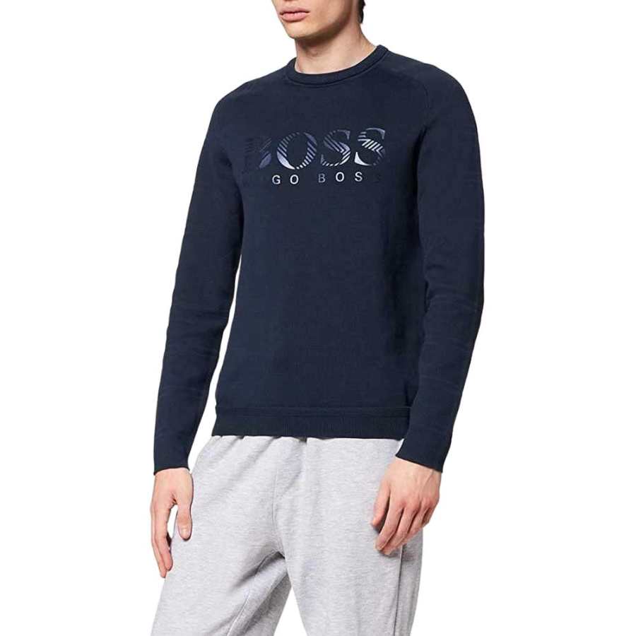 HUGO BOSS Knitwear Men's Marine Blue Crew Neck Moderate Straight Fit
