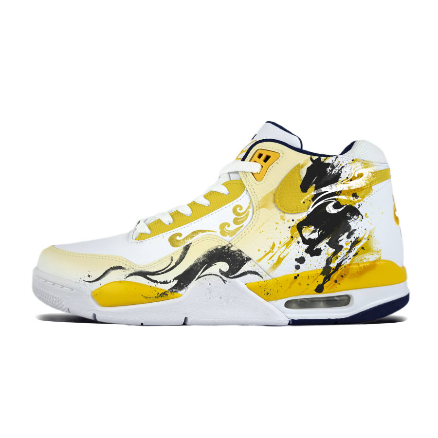 Nike Nike Flight Legacy Ink Wash BMW, Yellow Cushioning Slip Resistant Abrasion Resistant Mid top Vintage Basketball Shoes