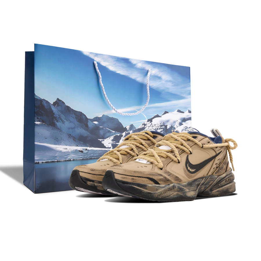 Nike Nike Air Monarch 4 Ruined City Relics, Shopping Bag Fabric Slip Resistant Low top Chunky Sneakers Unisex Brown Black