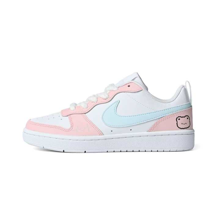 Nike Nike Court Borough Pink Blue Bear Leather Slip Resistant Cushioning Abrasion Resistant Low top Skateboard Shoes Women's