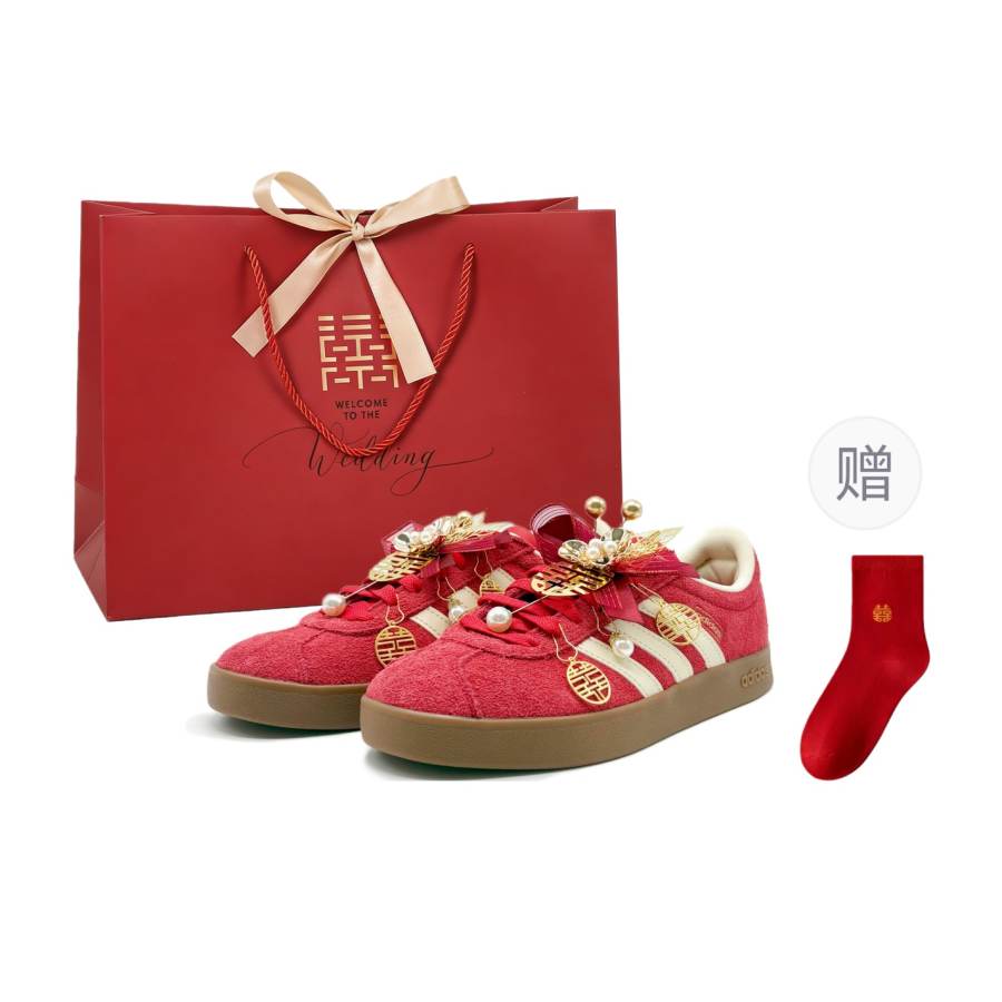 Adidas Adidas Vl Court Classic Wedding Shoes Wear resistant And Lightweight Low top Skateboard Shoes Unisex Red