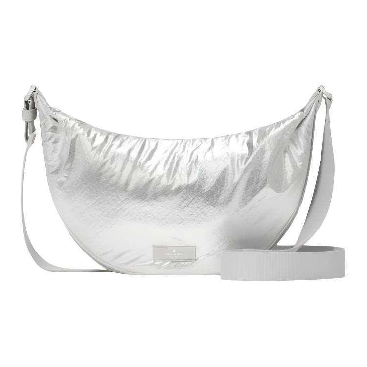 Kate Spade Fabric Crescent Bag, Shoulder Bag, Crossbody Bag Medium Women's Silver