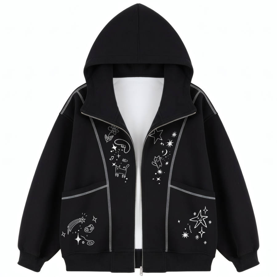HUANQIU Sweatshirts Unisex Hooded Non Detachable Thickened Cardigan