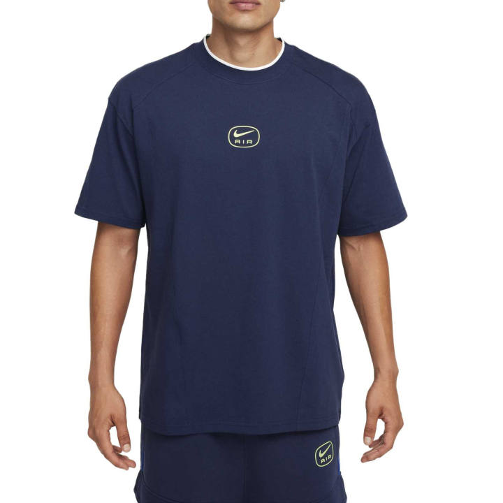 Nike Nike T Shirts Men's Midnight Blue/Neon Yellow Crew Neck Moderate Straight Fit