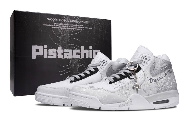 Nike Nike Flight Legacy Silver Star Graffiti Box Height Increasing Impact Resistant Mid top Vintage Basketball Shoes Men's