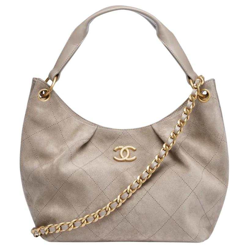CHANEL HOBO Cow Leather Crossbody Handbag Large Women's Dark Gray